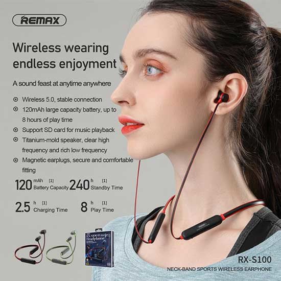 Remax Neckband Sport Wireless Earphone RX-S100 Black product photo