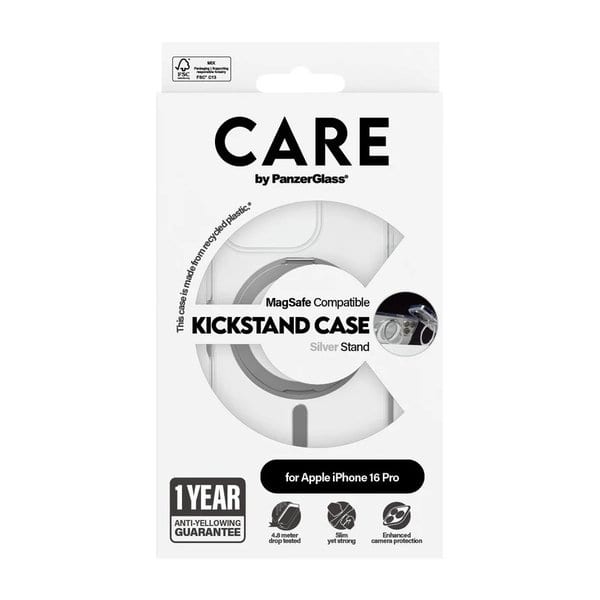 PanzerGlass iPhone 16 Pro CARE Feature Case Transparent w Silver Kickstand & product image