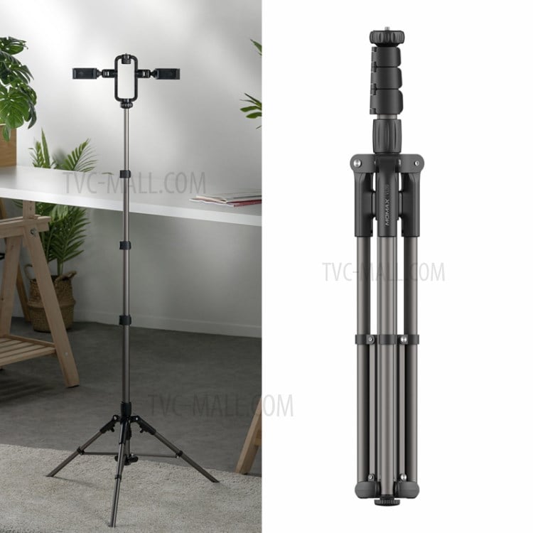 Momax Adjustable Tripod Stand 360 Degree Rotatable Dual Phone Holder for Live