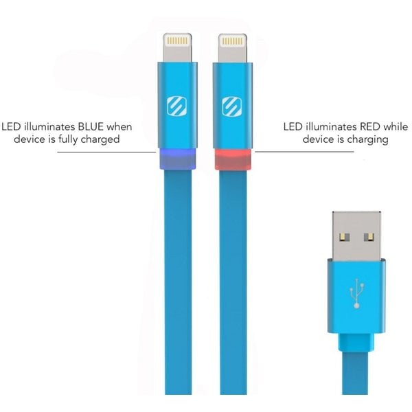 Scosche Flat-Out Led - 3Ft Charge And Sync Cable for Lightning Devices - Blue