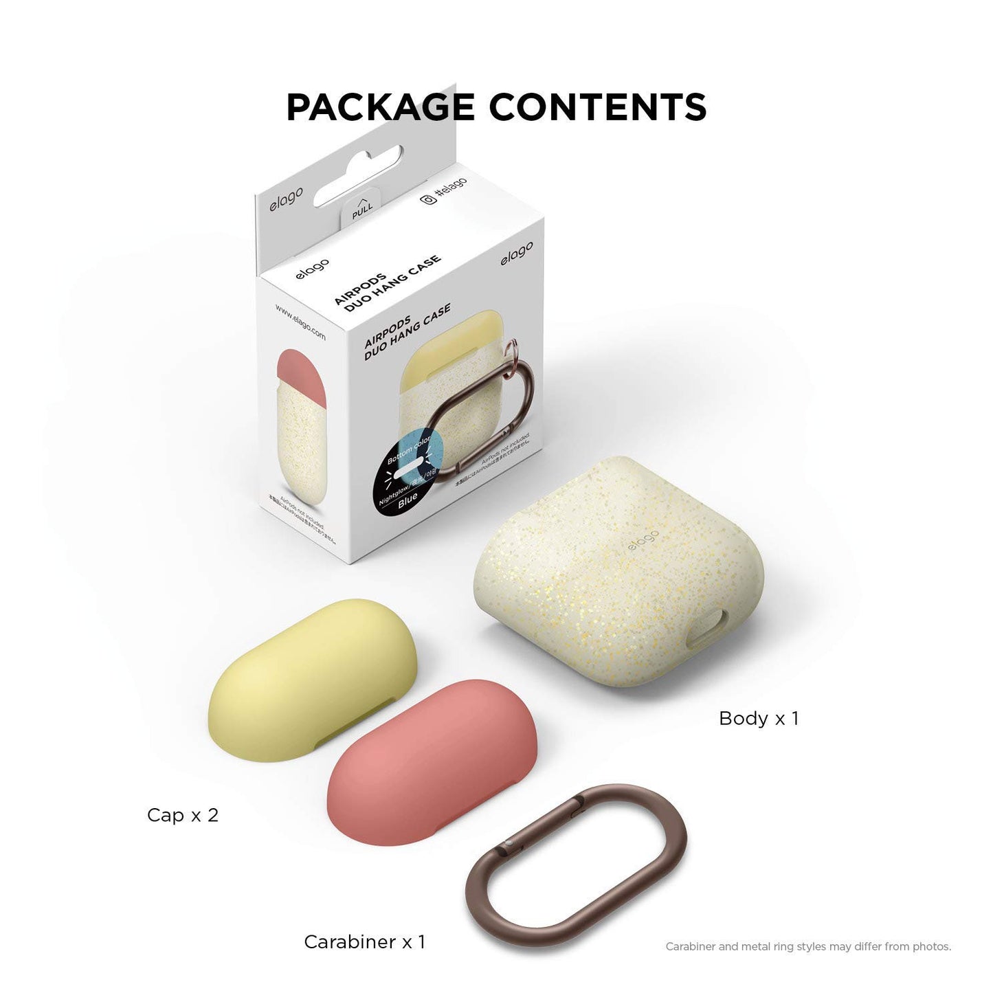 Elago Duo Hang Case for AirPods - Body-Night Glow Gold Pearl Top-Yellow Italian