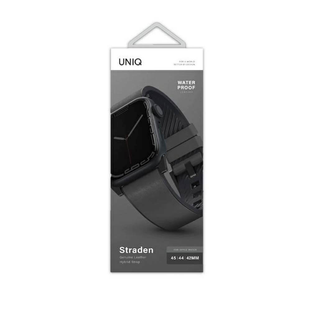Uniq Apple Watch 42-45 mm Straden Leather Waterproof Strap - Rhino Grey