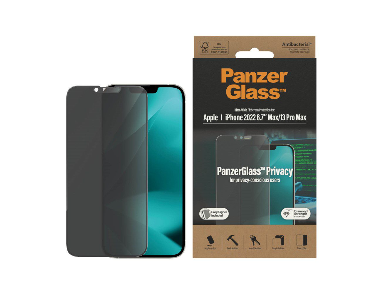 PanzerGlass iPhone 14 Plus Antibacterial Rimpered Glass Ultra Wide Fit Privacy