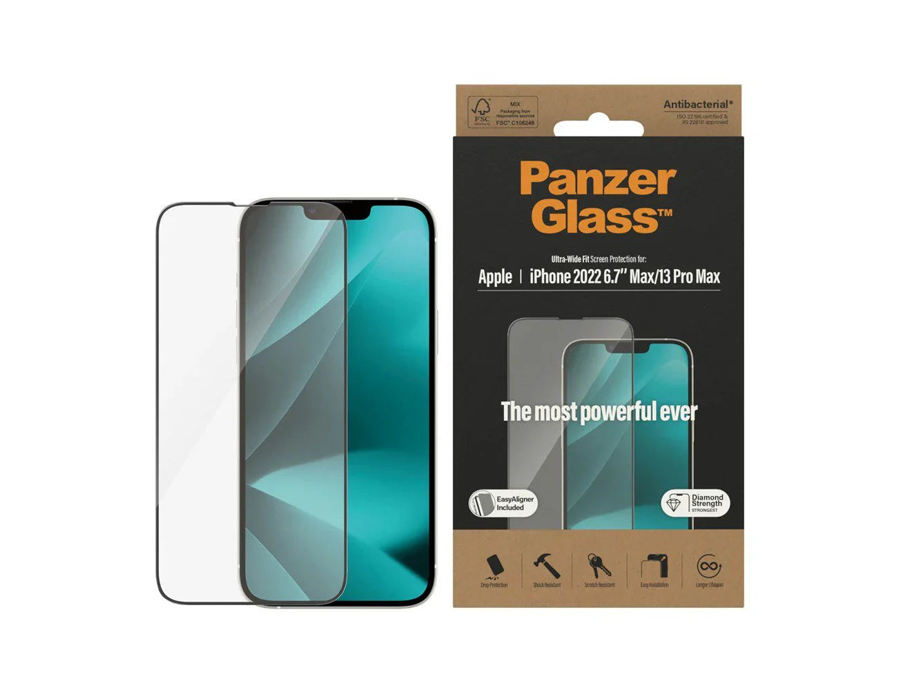 PanzerGlass iPhone 14 Plus Antibacterial Tempered Glass Ultra Wide Fit Clear product photo