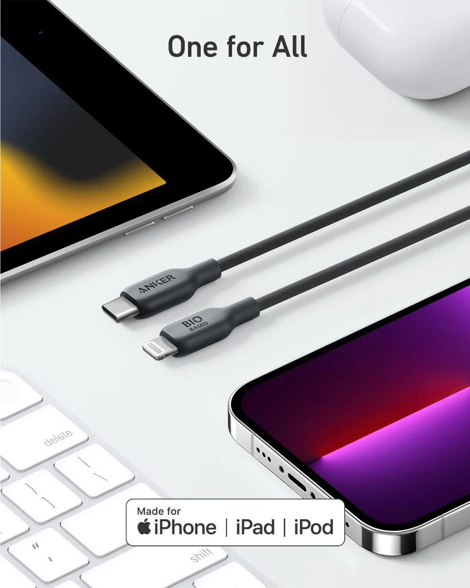 Anker 542 Bio-Based USB-C to Lightning Sync & Charge Cable-1 8M- Black product image