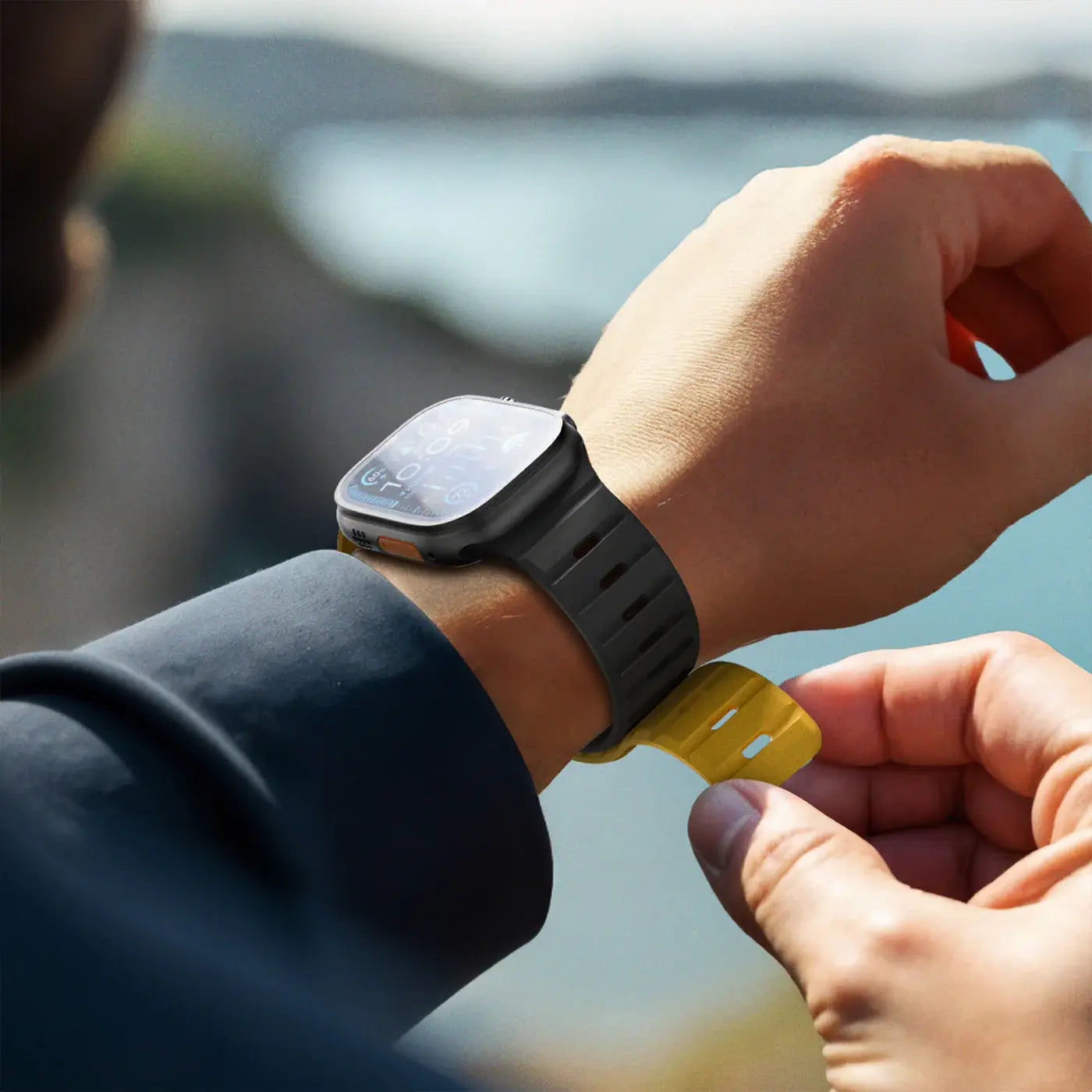 AmazingThing Omni Silqlock Watch Band Apple Watch Series 10- Black & Yellow product photo