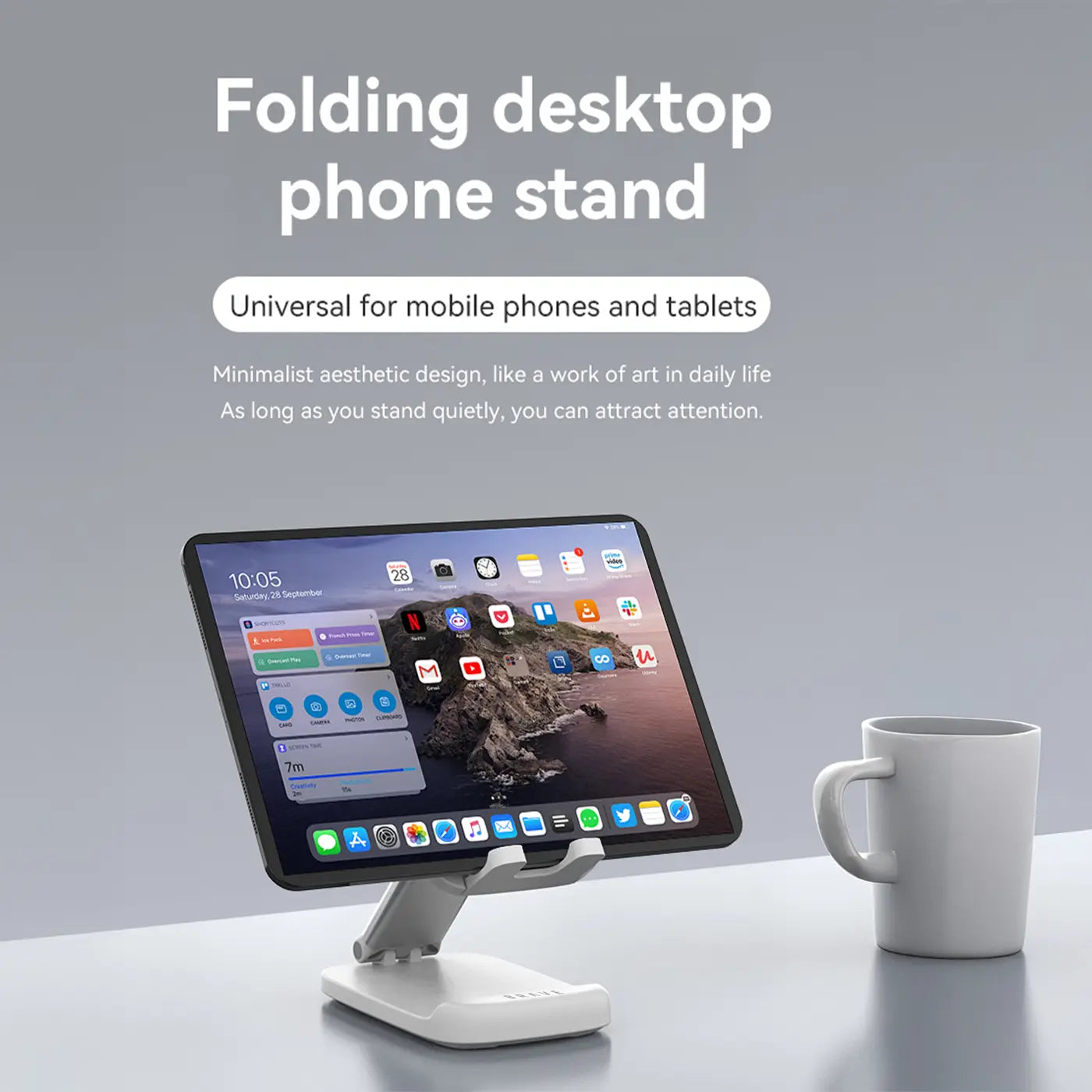 BRAVE 2-in-1 Foldable Adjustable Phone & Tablet Stand for Desk- White product image