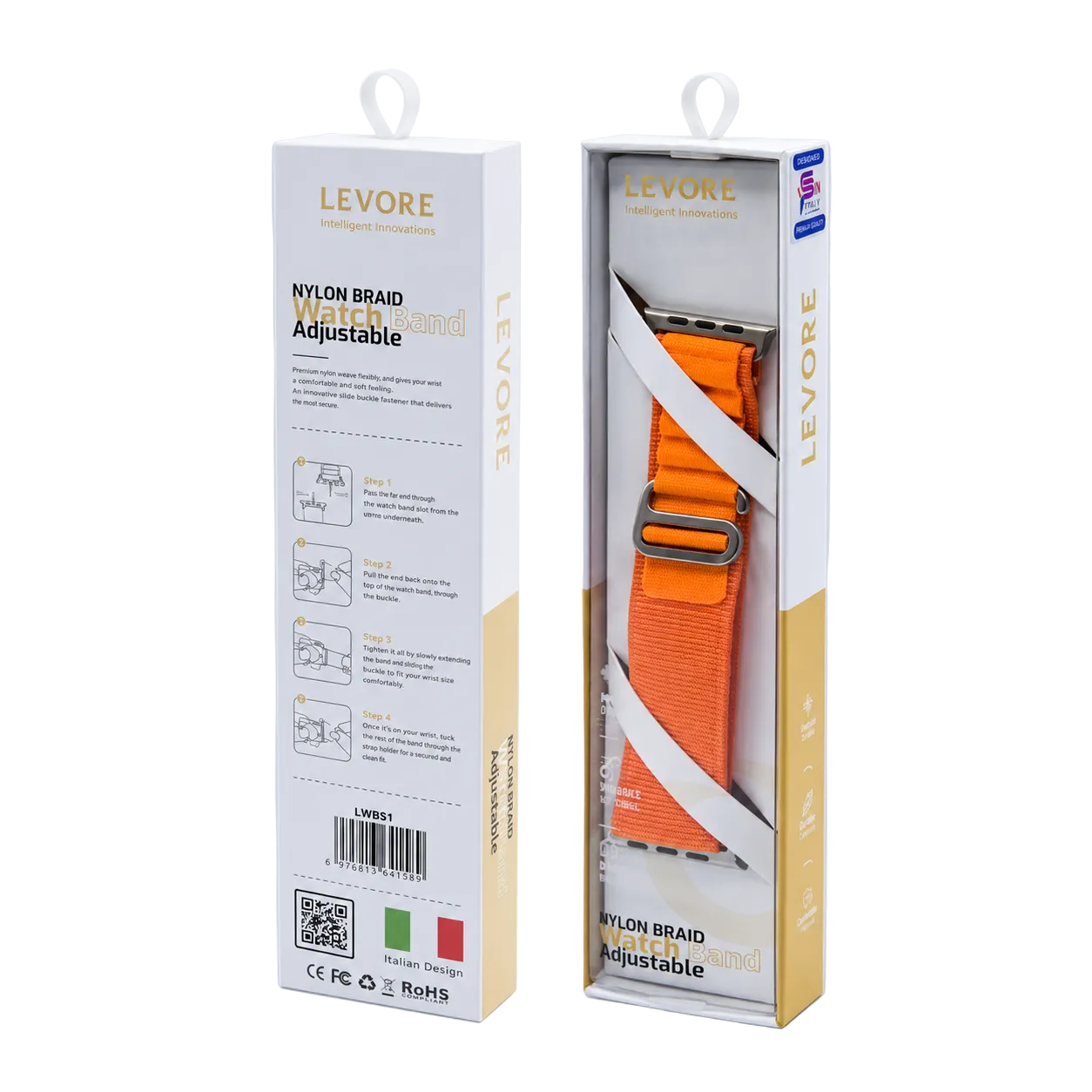 Levore Nylon Braid Watch Band For Apple Watch 44/45/49mm LWB51 - Orange