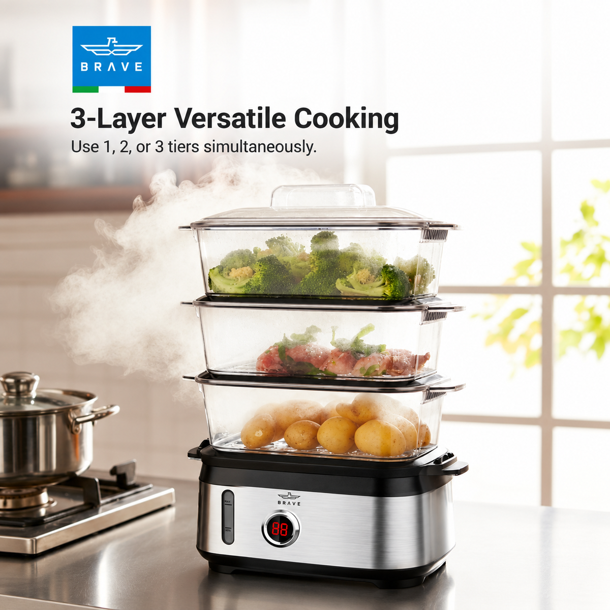 Brave Smartcook 9L 3-Tier Electric Food Steamer 950W | Baby Food with Auto Shut-Off (BSC-01)