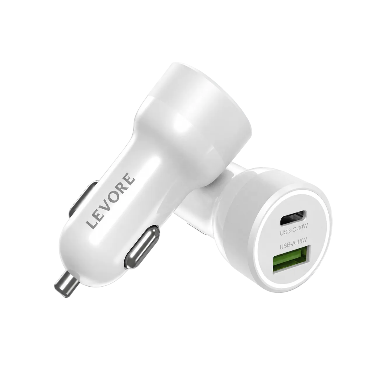 Levore Car Charger 51W USB-C PD and USB-A- White