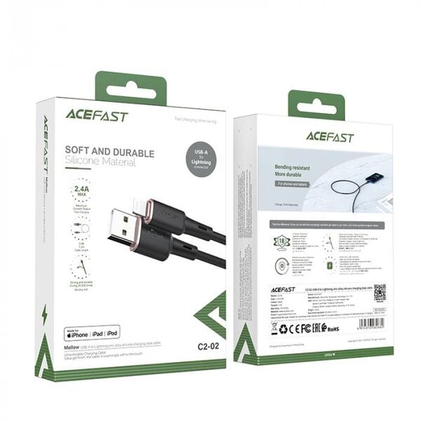 Acefast C2-02 USB-A to Lightning zinc alloy silicone charging data cable product photo