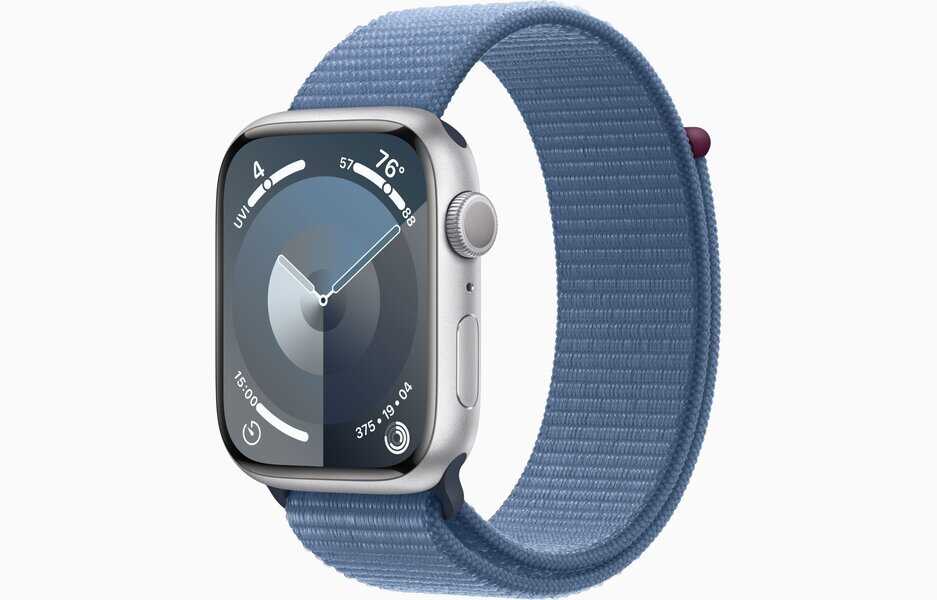 Apple Watch Series 9 45mm Silver Aluminium Case with Winter Blue Sport Loop GPS