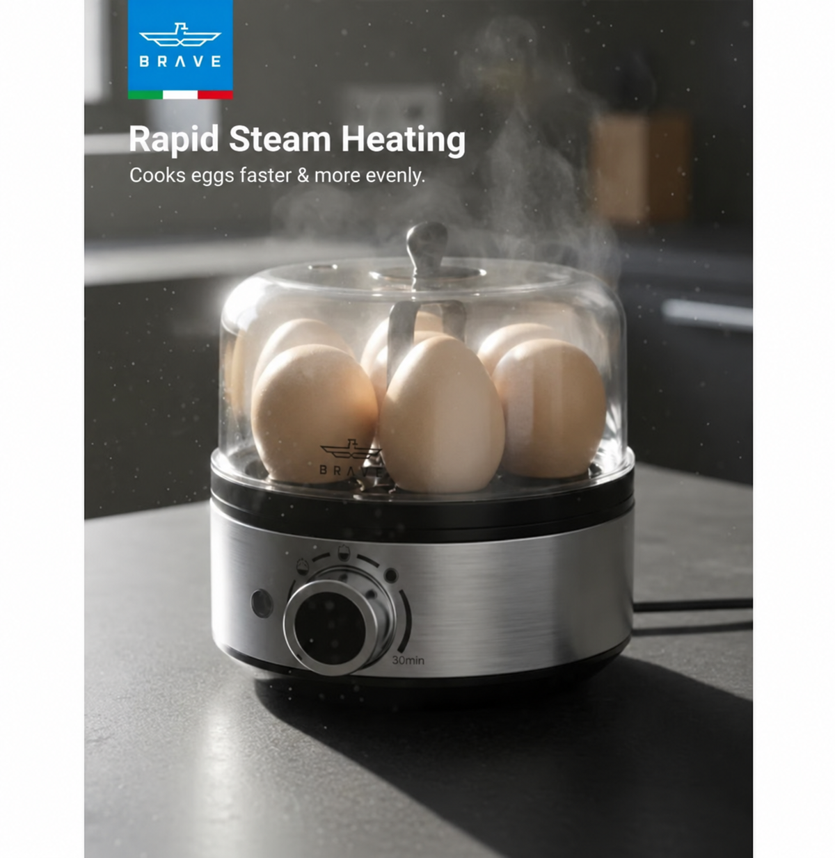 BRAVE Smart Electric Egg Cooker & Boiler 7-Egg - BEC-01 - Grey