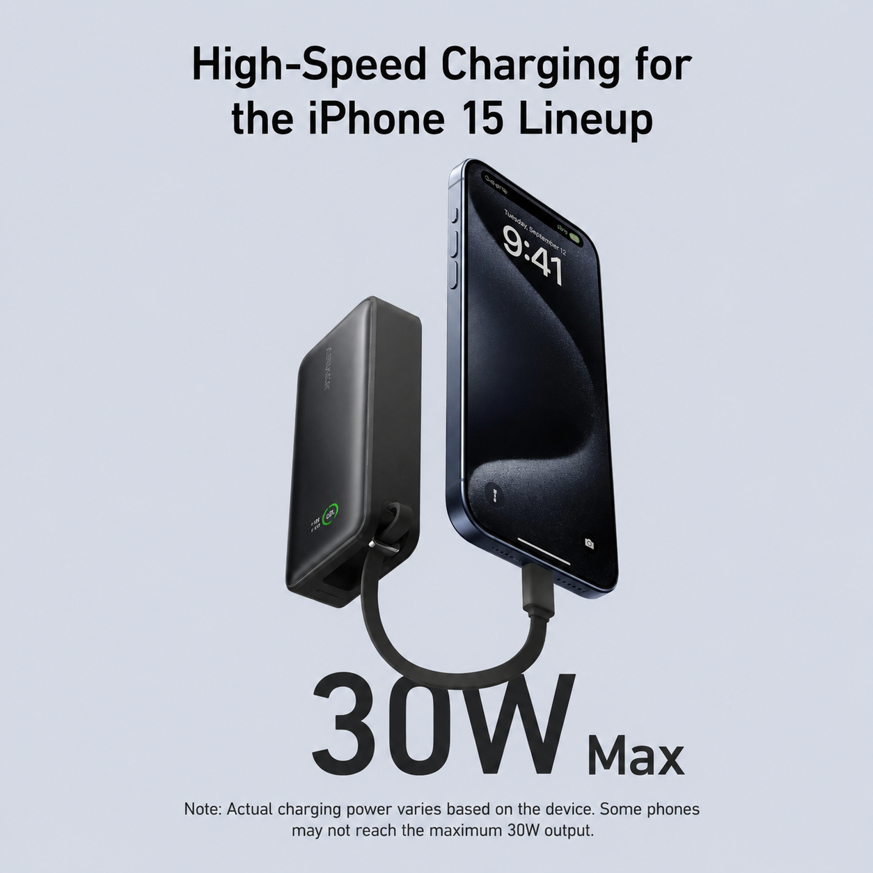 Anker Nano Power Bank 30W, Built-In USB-C Cable