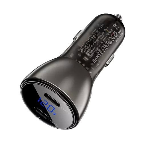 Acefast B10 metal car charger 60W USB-C + USB-C with digital display
