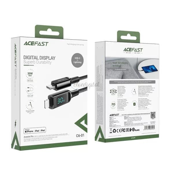 Acefast C6-01 USB-C to Lightning zinc alloy digital display braided charging product photo
