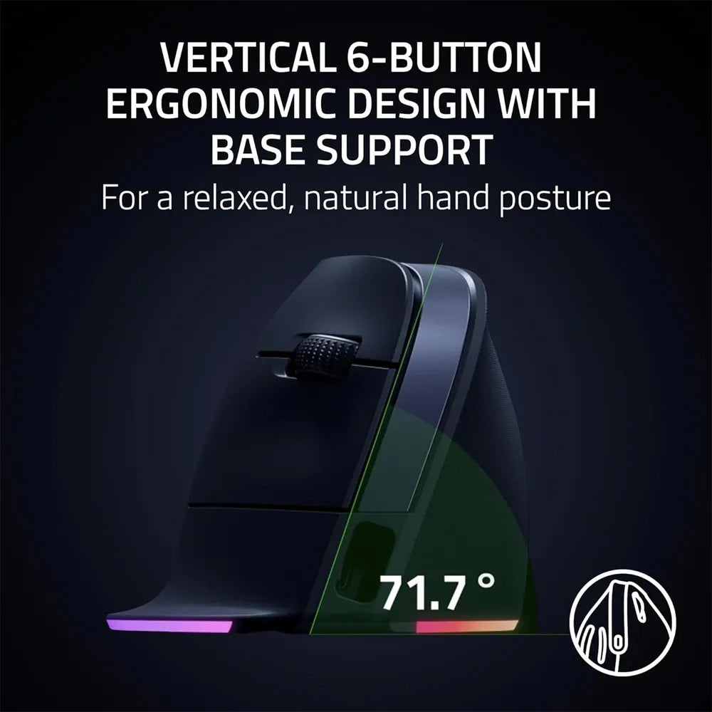 Razer Pro Click V2 Vertical Wireless Mouse - Ergonomic 6 Button Design for Enhanced Comfort and Productivity