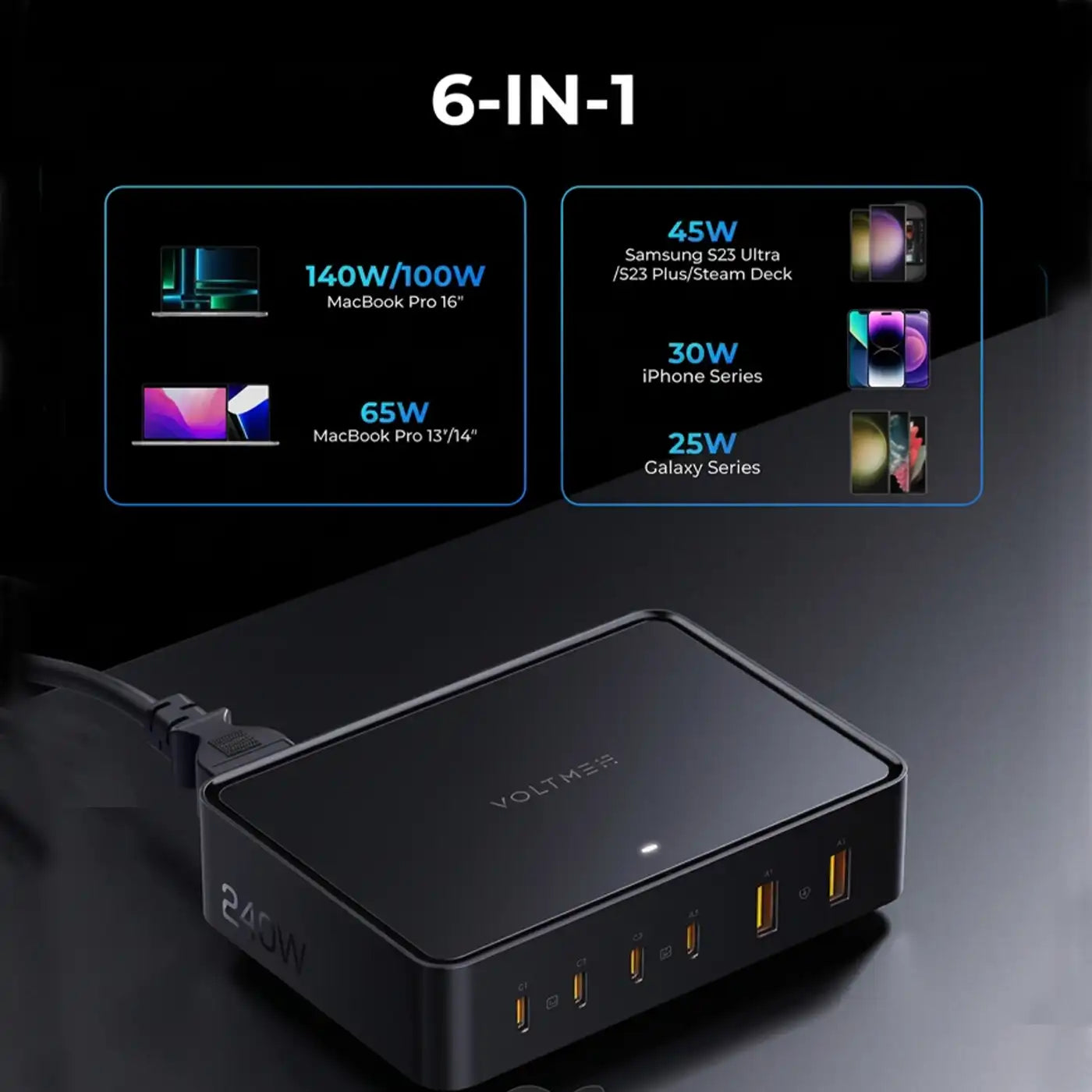 VOLTME Revo 240W 6-Port GaN Desktop Power Station Black product image