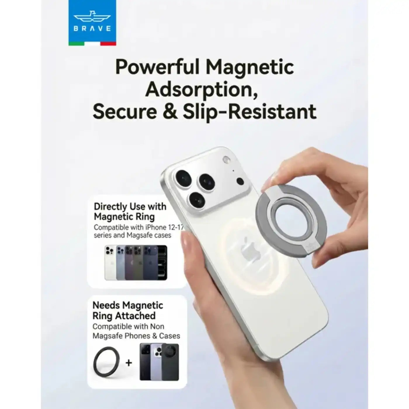 Brave Grip 3-in-1 Magnetic Grip and Kickstand – Grey