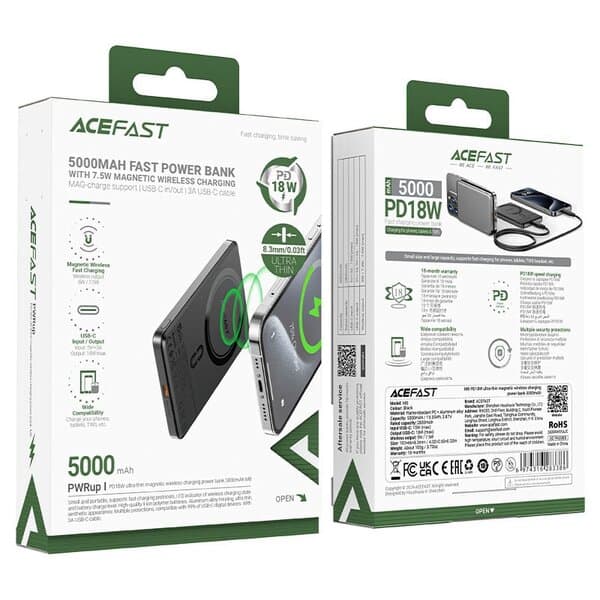 Acefast PD18W Ultra-Thin Magnetic Wireless Charging Power Bank 5000mAh product image