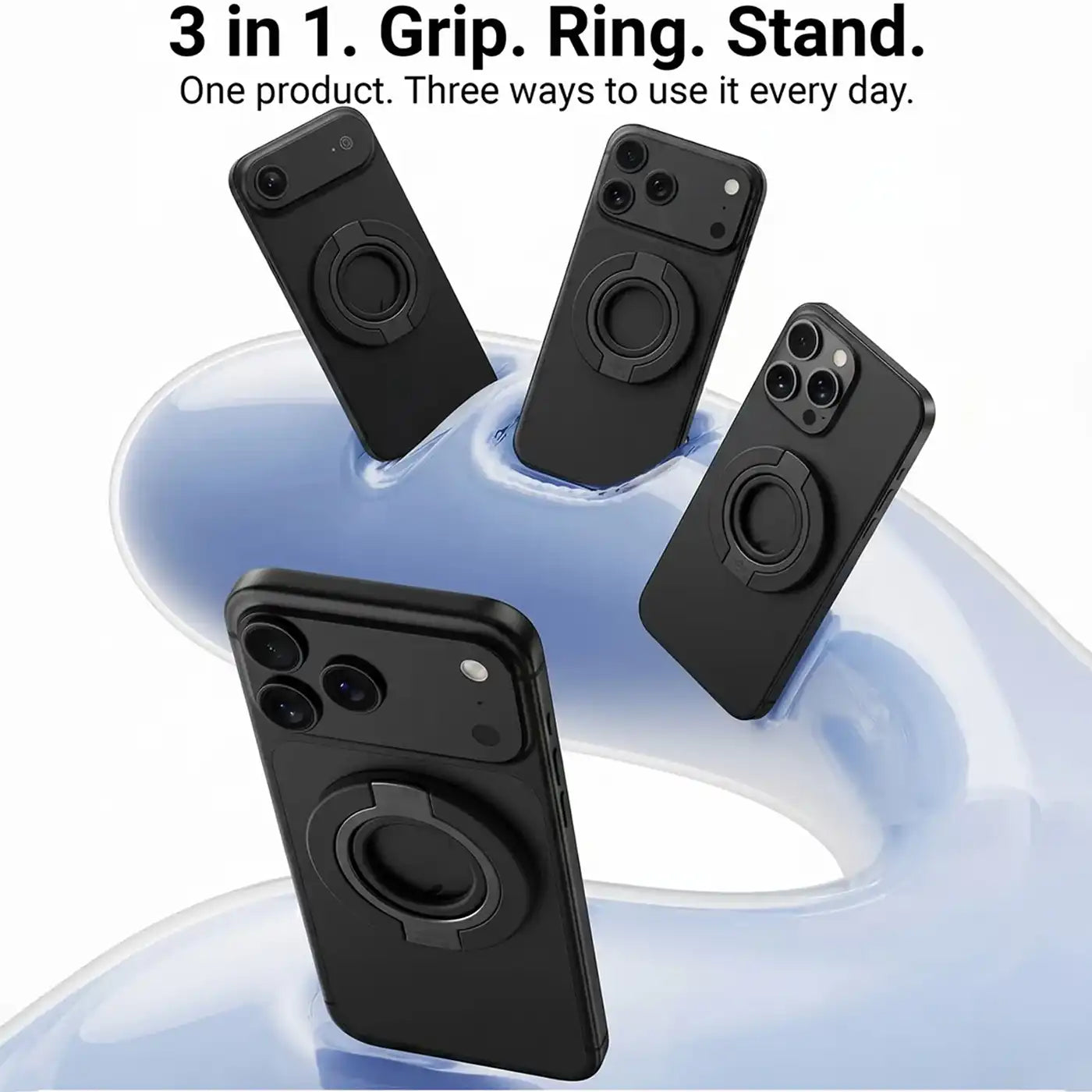 Brave MagSafe 3-in-1 Magnetic Phone Grip with Finger Strap & Kickstand – Black
