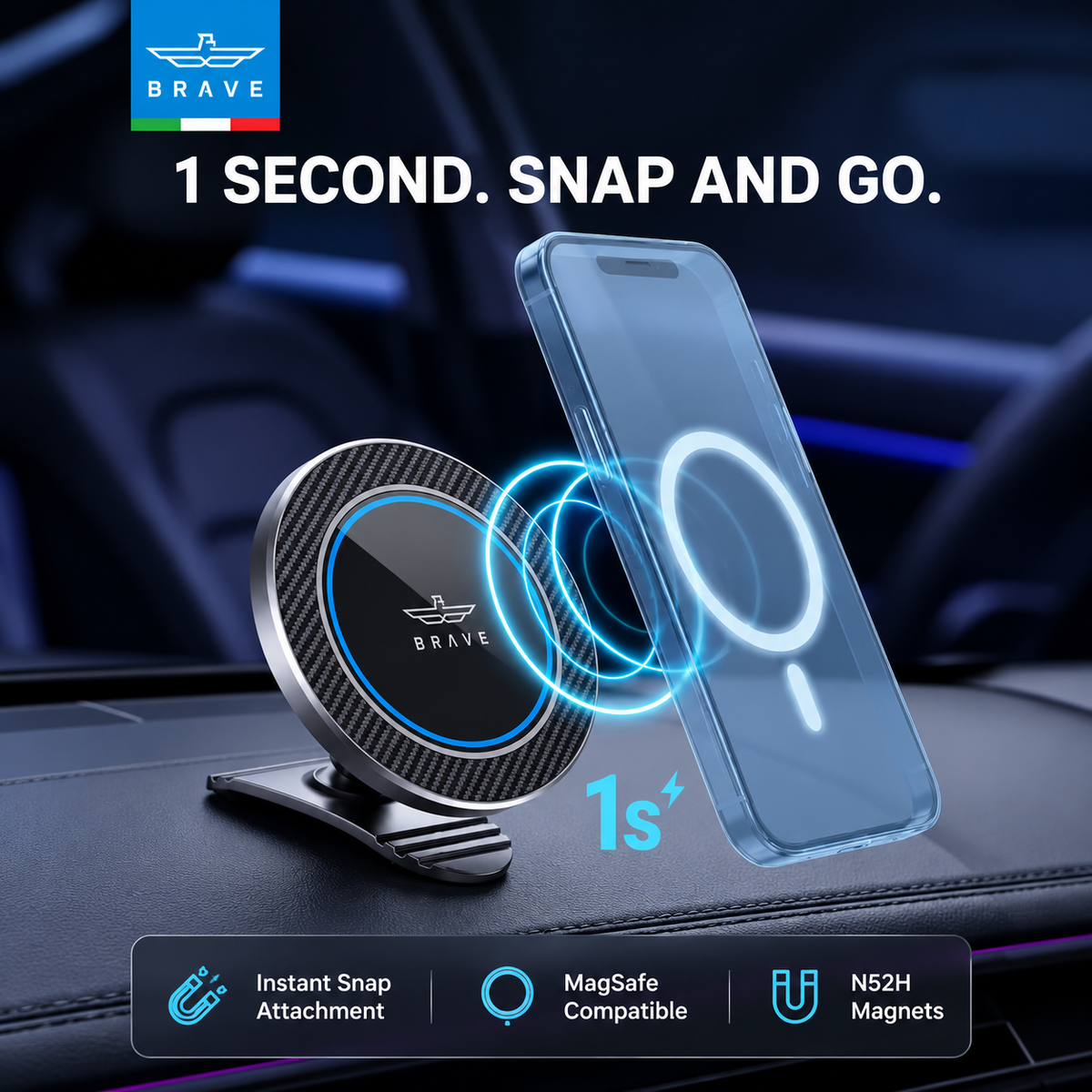 Brave BHL-63 Magnetic Car Phone Holder – Black