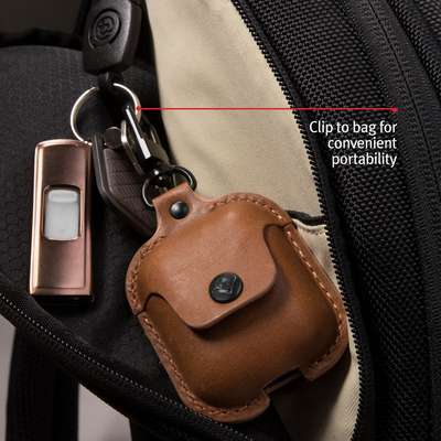 TwelveSouth AirSnap Leather Protective Case Cover AirPods - Cognac in-use view