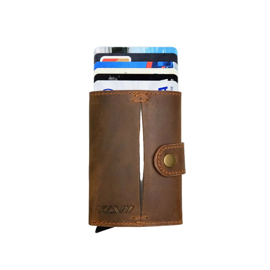 KAVY Credit Card Holder Leather Slim Wallet- Tan product photo