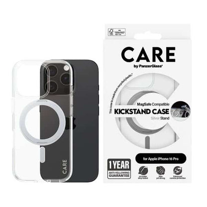 PanzerGlass iPhone 16 Pro CARE Feature Case Transparent w Silver Kickstand &