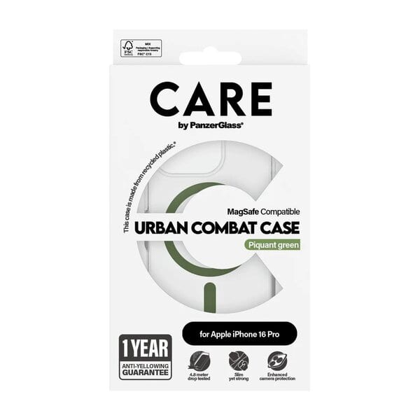 PanzerGlass iPhone 16 Pro CARE Flagship Case Transparent Urban Combat w Green