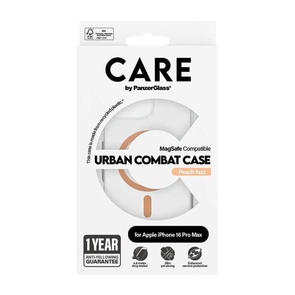 PanzerGlass iPhone 16 Pro CARE Flagship Case Transparent Urban Combat w Peachy