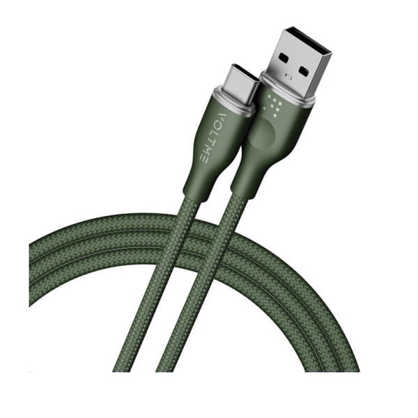 Voltme Powerlink Rugg Double Nylon Cable USB A to Type C 3A - 1M 60W Green product photo