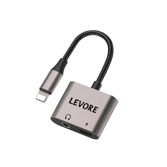 Levore Lightning to 3 5mm and Lightning Port Charging Adapter - Grey product photo