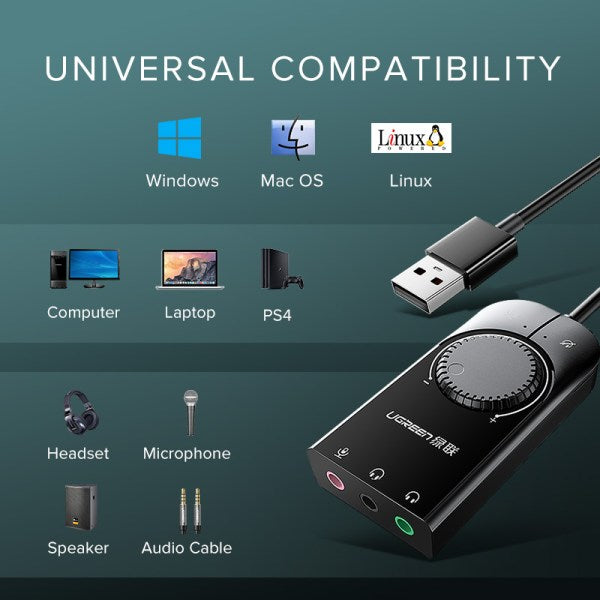 Ugreen USB External Sound Audio Card 3 5 mm - Black additional product image