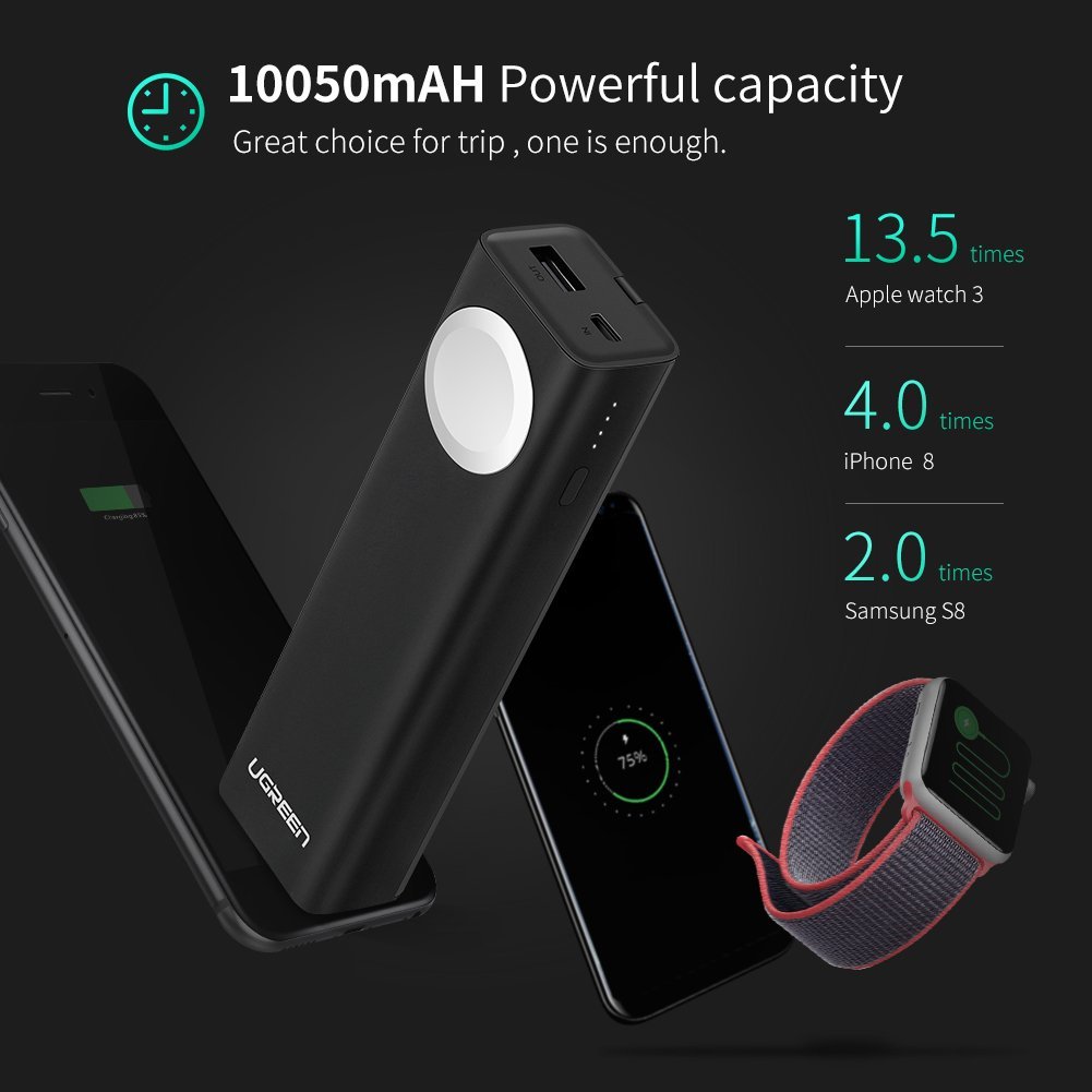 Ugreen Power Bank 10 050MAH W Magnetic Charger for Apple Watch Black