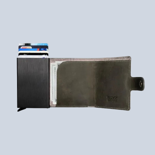 KAVY Credit Card Holder Leather Slim Wallet- Grey product photo