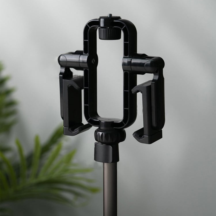 Momax Adjustable Tripod Stand 360 Degree Rotatable Dual Phone Holder for Live