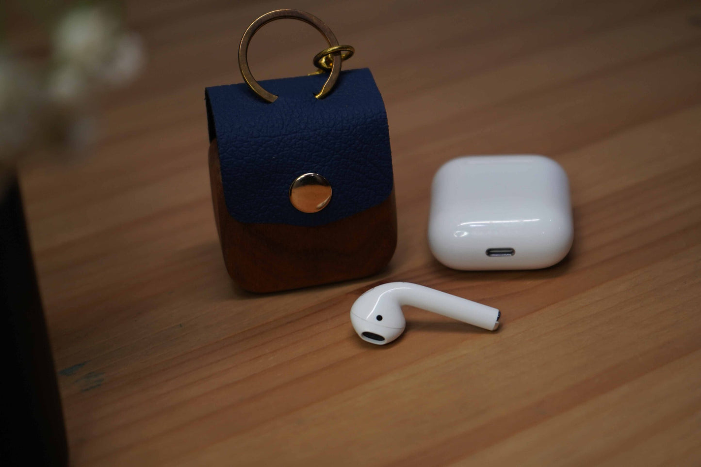 Elegant Wood AirPods Case - Blue product photo