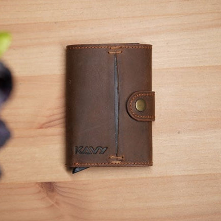 KAVY Credit Card Holder Leather Slim Wallet- Tan product photo