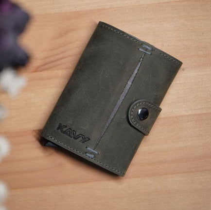 KAVY Credit Card Holder Leather Slim Wallet- Grey additional product image