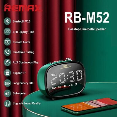 Remax 2-In-1 LED Clock Subwoofer Bluetooth Wireless-Green additional product image