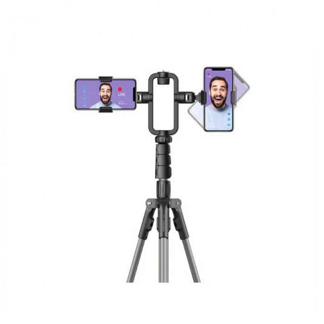 Momax Adjustable Tripod Stand 360 Degree Rotatable Dual Phone Holder for Live