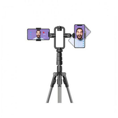 Momax Adjustable Tripod Stand 360 Degree Rotatable Dual Phone Holder for Live