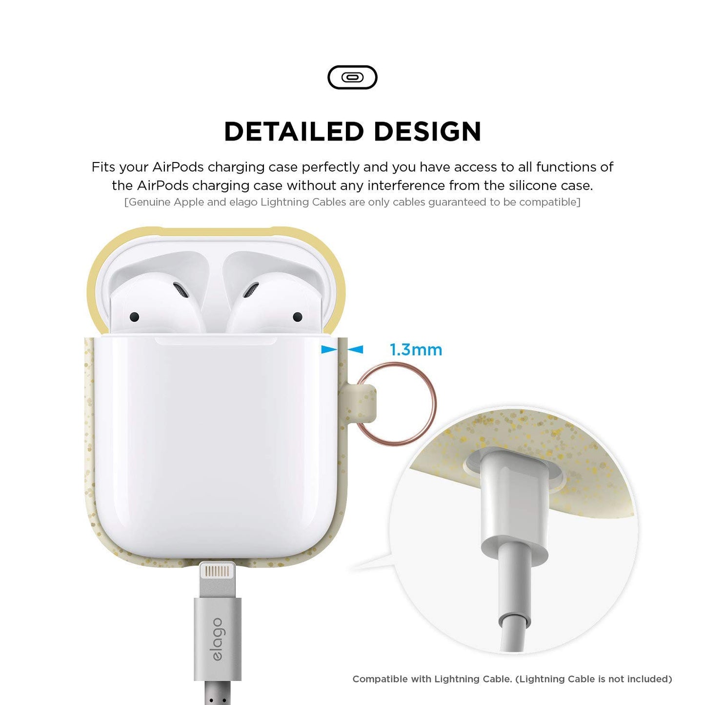 Elago Duo Hang Case for AirPods - Body-Night Glow Gold Pearl Top-Yellow Italian
