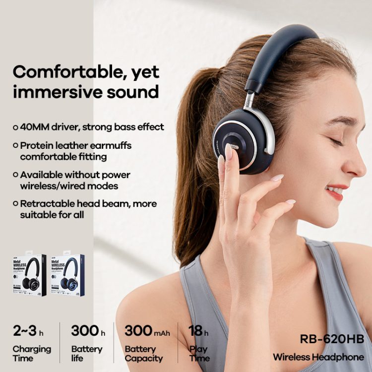 Remax RB-620HB Bluetooth 5 0 Metal Wireless Bluetooth Headset- Black product photo