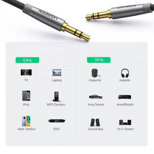 Ugreen 3 5mm Aux Audio Cable Silver 1 5 Meter product photo