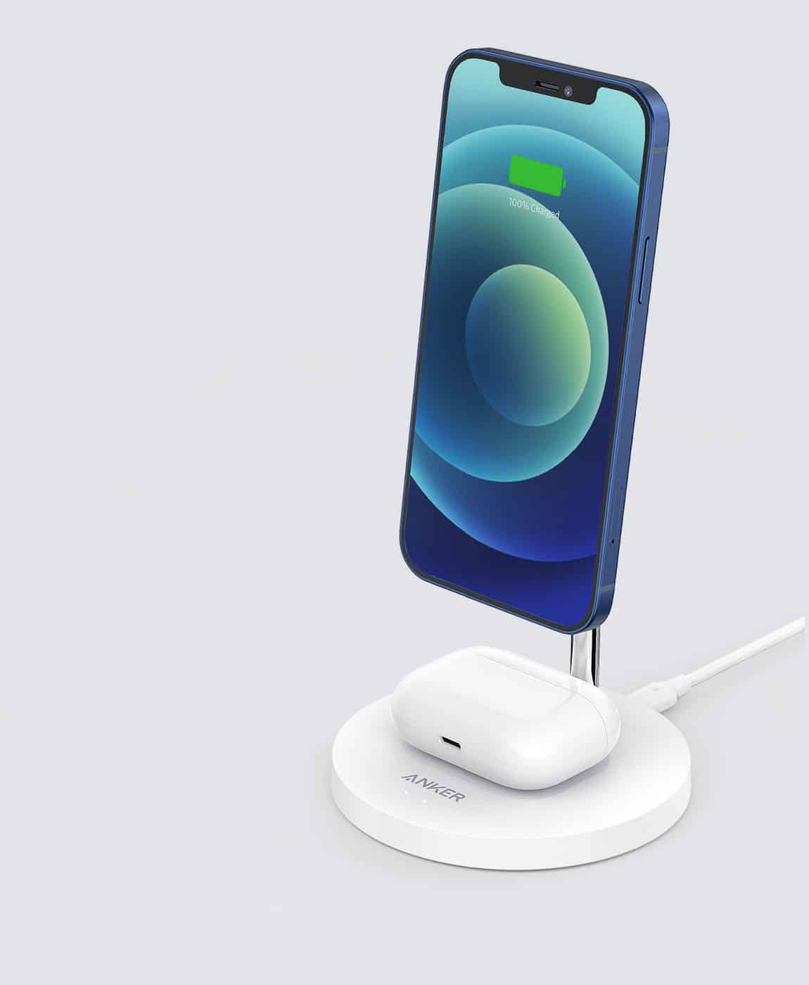 Anker PowerWave Magnetic 2-in-1 Wireless Charging Stand Lite White