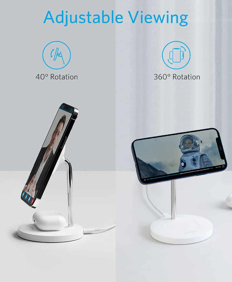 Anker PowerWave Magnetic 2-in-1 Wireless Charging Stand Lite White product photo