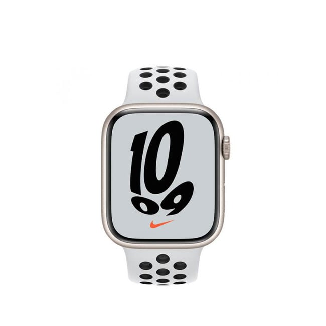 Apple Watch Nike Series 7 GPS 41mm Starlight Aluminum Case Pure Platinum Black