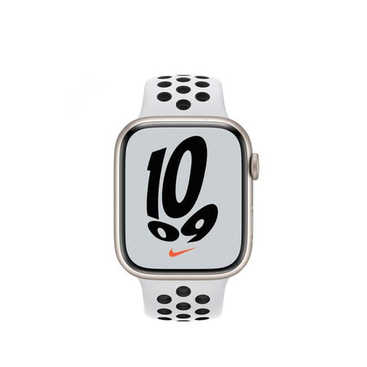Apple Watch Nike Series 7 GPS 41mm Starlight Aluminum Case Pure Platinum Black